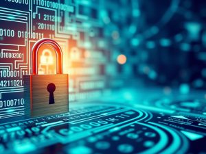Privacy Policy Digital padlock on binary code background