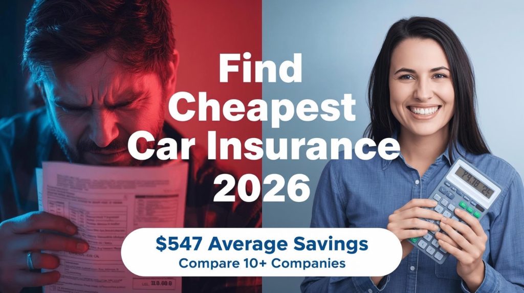 Comparison guide showing how to find cheapest car insurance in 2026 with money-saving tips and top insurance companies